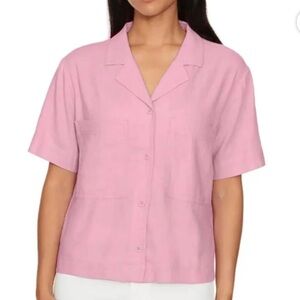 Buffalo David Bitton Women's Linen Blend Short Sleeve Utility Button down  L